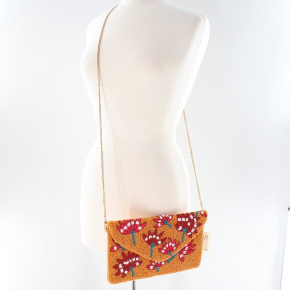 FREE EARRINGS- KAYLEE Floral Beaded Envelope Clutch Crossbody Bag NWT India Made - Picture 2 of 6